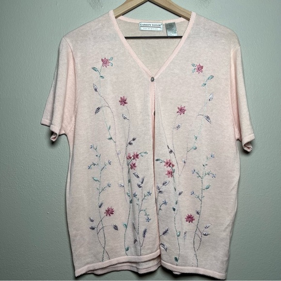 VTG Women Knit Cardigan Sweater Medium Pink Coquette‎ Grannycore Grandma Floral - Picture 1 of 12